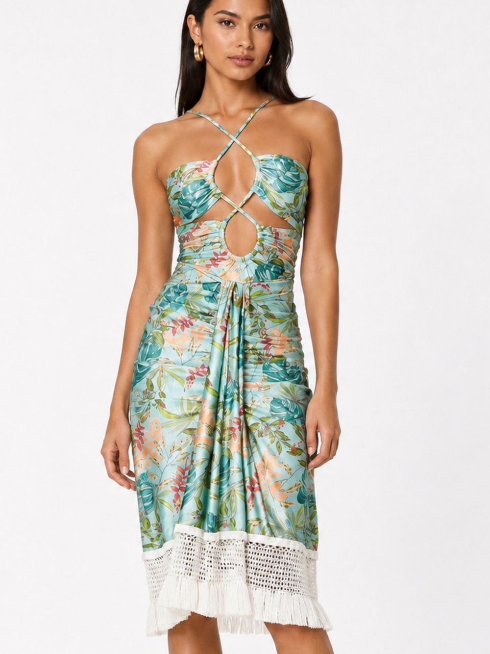 PATBO Tropicalia Lace-Up Stretch Midi Dress Size X-Small